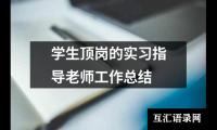 学生顶岗的实习指导老师工作总结