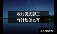 关于农村党支部工作计划怎么写（合集12篇）