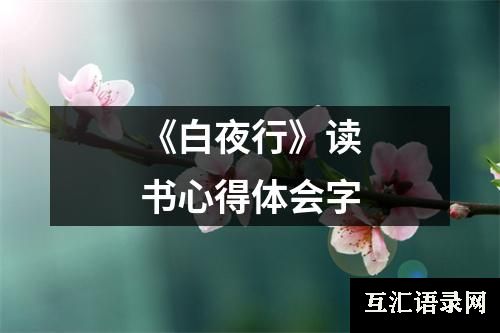 《白夜行》读书心得体会字